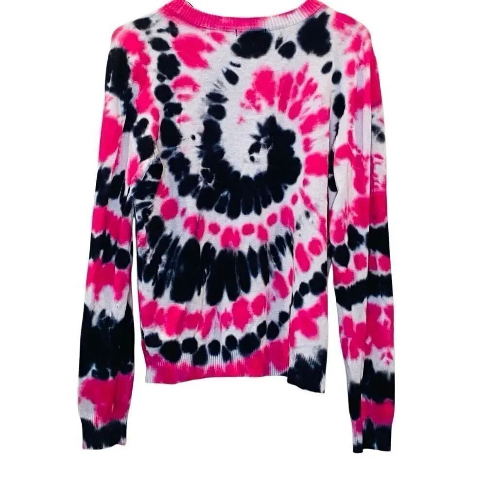 Aqua Tie Dye Crew Neck Knit Long Sleeve Pullover Sweater Pink Blue Size Small